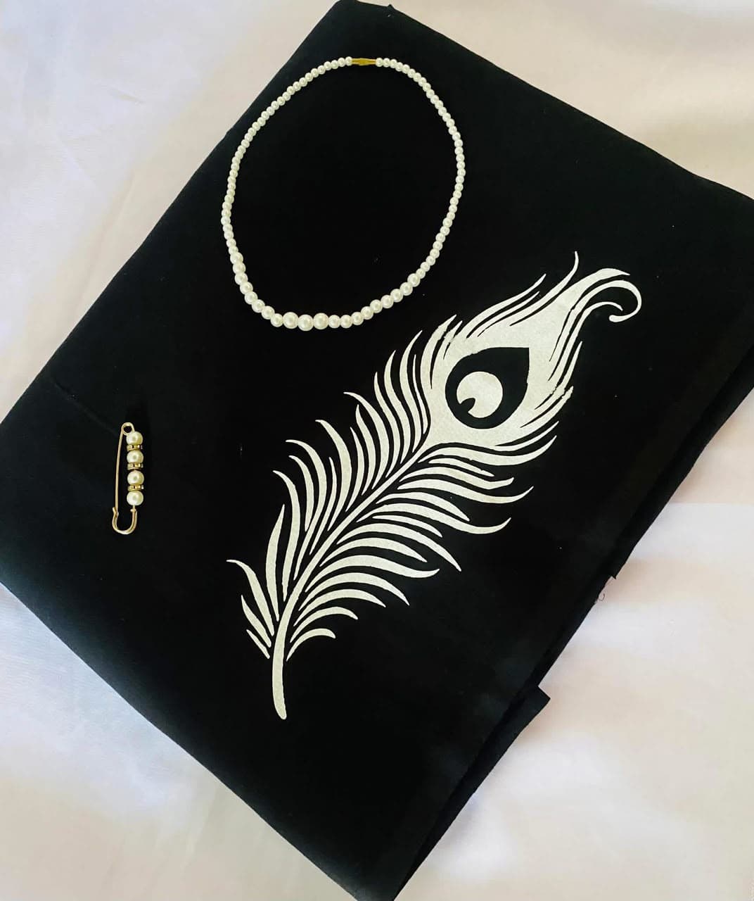 Handmade Silk Saree — Black Peacock Feather